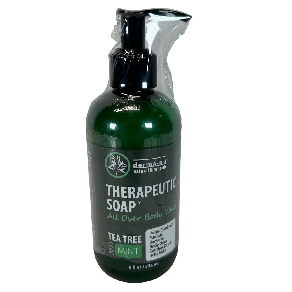 Derma-nu Therapeutic Soap All Over Body Wash Tea Tree and Mint 8oz 71% Organic